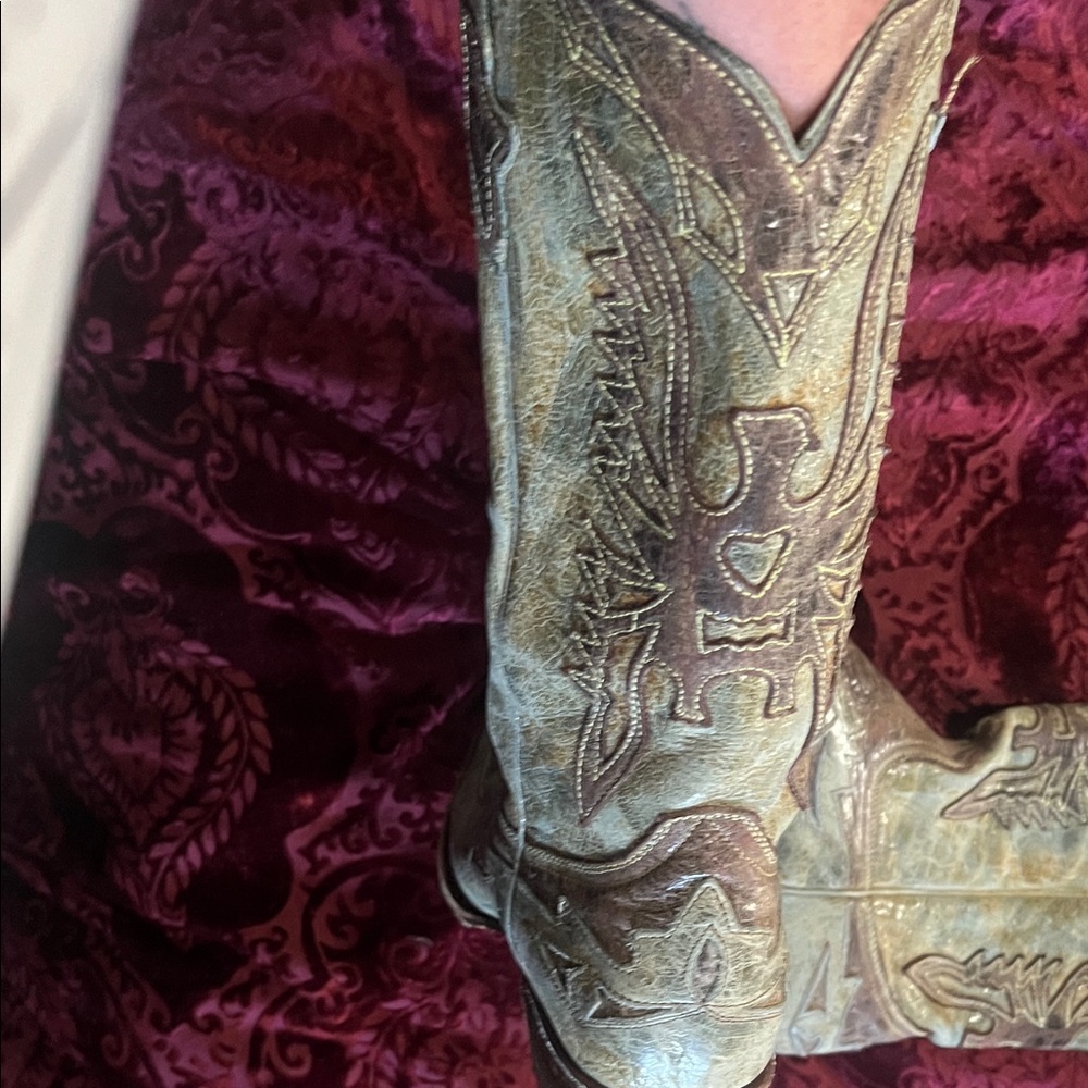 Steve Madden Moss Green Brown Leather Top Stitched Cowboy Boots 10M - Picture 8 of 12